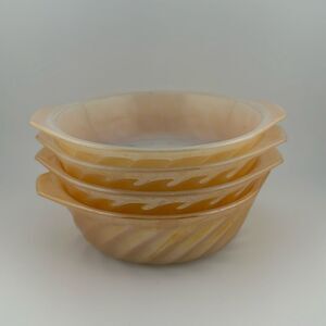 1950s Fire King Copper Peach Tint Luster Ovenware Swirl Individual Casseroles